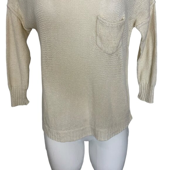 Brochu Walker Linen Sweater S Cream 3/4 Sleeve Scoop Neck Lightweight Coastal - Picture 10 of 13